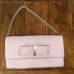 Pink Leather Clutch with Chain Strap